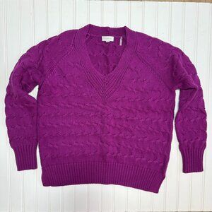 Kinross Purple Cable Knit V-Neck Sweater – 100% Cotton – Size S/P